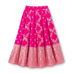 Pine Kids Woven Half Puffed Sleeves Floral Embroidered Choli Lahenga Set with Dupatta - Navy Blue
