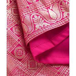 Pine Kids Woven Half Puffed Sleeves Floral Embroidered Choli Lahenga Set with Dupatta - Navy Blue