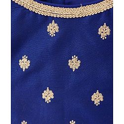 Pine Kids Woven Half Puffed Sleeves Floral Embroidered Choli Lahenga Set with Dupatta - Navy Blue