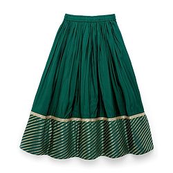 Pine Kids Woven Full Sleeves Floral Embroidered Choli Lahenga Set with Dupatta - Dark Green