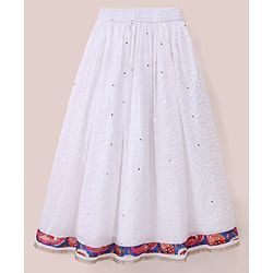 Pine Kids Woven Full Sleeves Printed Jacket & Choli Lehenga Set - Teal Blue
