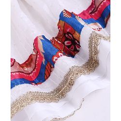 Pine Kids Woven Full Sleeves Printed Jacket & Choli Lehenga Set - Teal Blue