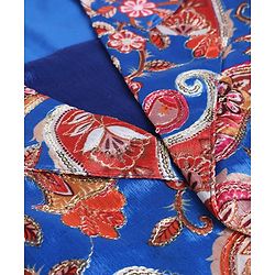 Pine Kids Woven Full Sleeves Printed Jacket & Choli Lehenga Set - Teal Blue