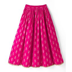 Pine Kids Woven Half Sleeves Choli and Lehenga with Dupatta and Geometric Grid Embroidery in Pink for 4-5 Years