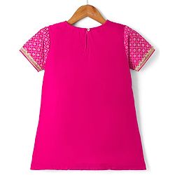 Pine Kids Woven Half Sleeves Choli and Lehenga with Dupatta and Geometric Grid Embroidery in Pink for 4-5 Years