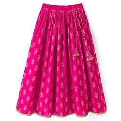 Pine Kids Woven Half Sleeves Choli and Lehenga with Dupatta and Geometric Grid Embroidery in Pink for 4-5 Years
