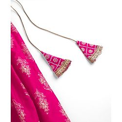Pine Kids Woven Half Sleeves Choli and Lehenga with Dupatta and Geometric Grid Embroidery in Pink for 4-5 Years