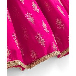Pine Kids Woven Half Sleeves Choli and Lehenga with Dupatta and Geometric Grid Embroidery in Pink for 4-5 Years