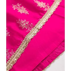 Pine Kids Woven Half Sleeves Choli and Lehenga with Dupatta and Geometric Grid Embroidery in Pink for 4-5 Years