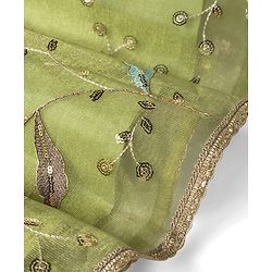 Pine Kids Woven Sleeveless Floral Sequinned Choli & Lehegnga Set With Dupatta - Lime Green