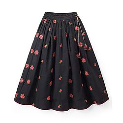 Pine Kids Woven Sleeveless Lehenga Choli & Dupatta Set With Floral Embroidery - Black