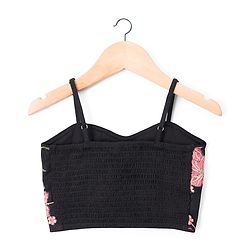Pine Kids Woven Sleeveless Lehenga Choli & Dupatta Set With Floral Embroidery - Black