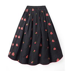 Pine Kids Woven Sleeveless Lehenga Choli & Dupatta Set With Floral Embroidery - Black