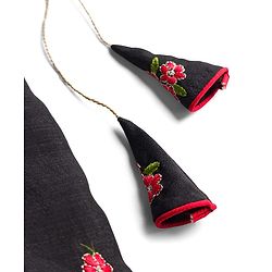 Pine Kids Woven Sleeveless Lehenga Choli & Dupatta Set With Floral Embroidery - Black