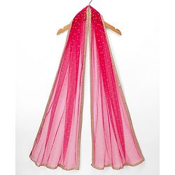 Pine Kids Woven Sleeveless Lehenga Choli Dupatta Set With Sequin Detailing & Floral Foil Print - Dark Pink