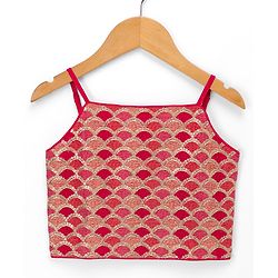 Pine Kids Woven Sleeveless Lehenga Choli Dupatta Set With Sequin Detailing & Floral Foil Print - Dark Pink