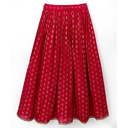 Pine Kids Woven Sleeveless Lehenga Choli Dupatta Set With Sequin Detailing & Floral Foil Print - Dark Pink