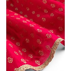 Pine Kids Woven Sleeveless Lehenga Choli Dupatta Set With Sequin Detailing & Floral Foil Print - Dark Pink