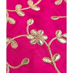 Pine Kids Woven Sleeveless Floral Embroidered Choli & Lehenga Set With Dupatta - Dark Pink