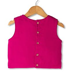 Pine Kids Woven Sleeveless Floral Embroidered Choli & Lehenga Set With Dupatta - Dark Pink