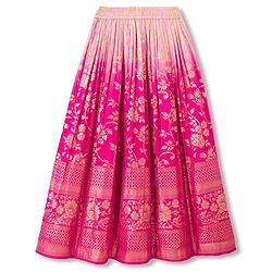 Pine Kids Woven Sleeveless Floral Embroidered Choli & Lehenga Set With Dupatta - Dark Pink