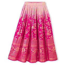 Pine Kids Woven Sleeveless Floral Embroidered Choli & Lehenga Set With Dupatta - Dark Pink