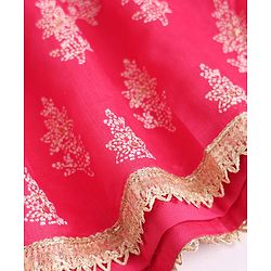 Pine Kids Woven Sleeveless Printed Choli & Lehenga Set With Dupatta - Dark Pink