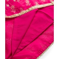 Pine Kids Woven Sleeveless Printed Choli & Lehenga Set With Dupatta - Dark Pink