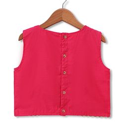 Pine Kids Woven Sleeveless Printed Choli & Lehenga Set With Dupatta - Dark Pink