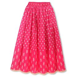 Pine Kids Woven Sleeveless Printed Choli & Lehenga Set With Dupatta - Dark Pink