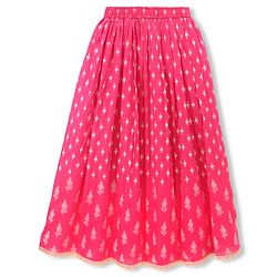 Pine Kids Woven Sleeveless Printed Choli & Lehenga Set With Dupatta - Dark Pink