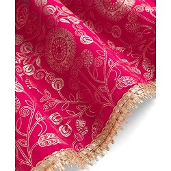 Pine Kids Woven Sleeveless Lehenga Choli and Dupatta with Full Length and Floral Vines Embroidery in Dark Pink for 4-5 Years