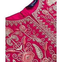 Pine Kids Woven Sleeveless Lehenga Choli and Dupatta with Full Length and Floral Vines Embroidery in Dark Pink for 4-5 Years