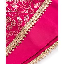 Pine Kids Woven Sleeveless Lehenga Choli and Dupatta with Full Length and Floral Vines Embroidery in Dark Pink for 4-5 Years