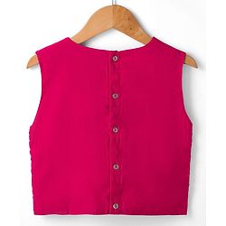 Pine Kids Woven Sleeveless Lehenga Choli and Dupatta with Full Length and Floral Vines Embroidery in Dark Pink for 4-5 Years