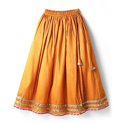 Pine Kids Woven Half Sleeves Choli & Lehenga Set with Geometric Print - Light Red & Orange