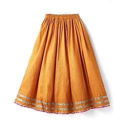 Pine Kids Woven Half Sleeves Choli & Lehenga Set with Geometric Print - Light Red & Orange