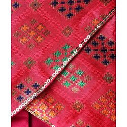 Pine Kids Woven Half Sleeves Choli & Lehenga Set with Geometric Print - Light Red & Orange