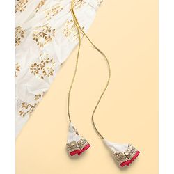 Pine Kids Woven Sleeveless Floral Embroidered & Foil Printed Lehenga Choli Set With Dupatta - Pink