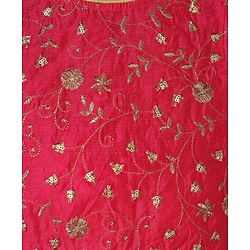 Pine Kids Woven Sleeveless Floral Embroidered & Foil Printed Lehenga Choli Set With Dupatta - Pink
