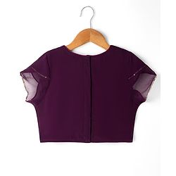 Pine Kids Woven Half Sleeves Lehenga Choli & Dupatta Set With Stone Embellishment - Wine