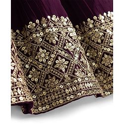 Pine Kids Woven Half Sleeves Lehenga Choli & Dupatta Set With Stone Embellishment - Wine