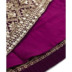 Pine Kids Woven Half Sleeves Lehenga Choli & Dupatta Set With Stone Embellishment - Wine