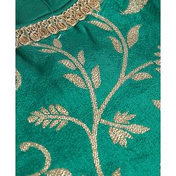 Pine Kids Woven Lehenga Choli and Dupatta Set with Half Sleeves and Floral Print - Dark Green