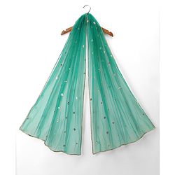 Pine Kids Woven Lehenga Choli and Dupatta Set with Half Sleeves and Floral Print - Dark Green