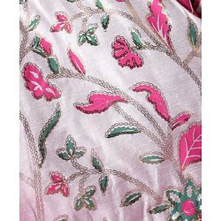Pine Kids Woven Half Sleeves Floral Printed Choli Lehenga Set With Dupatta - White & Pink