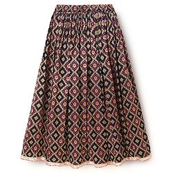 Pine Kids Woven Lehenga Choli & Dupatta with Half Sleeves and Floral Embroidery - Pink