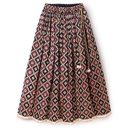 Pine Kids Woven Lehenga Choli & Dupatta with Half Sleeves and Floral Embroidery - Pink