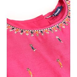 Pine Kids Woven Lehenga Choli & Dupatta with Half Sleeves and Floral Embroidery - Pink