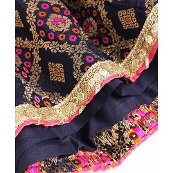 Pine Kids Woven Lehenga Choli & Dupatta with Half Sleeves and Floral Embroidery - Pink